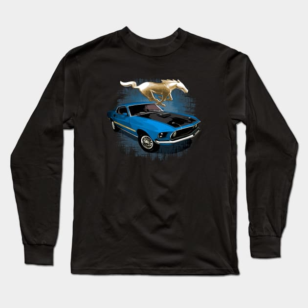 Blue 69 Mustang Mach 1 Long Sleeve T-Shirt by ZoeysGarage